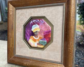 9. Art: Lee White, Acrylic on Ceramic Plate, Signed, 25" w x 25" h, Framed, $145