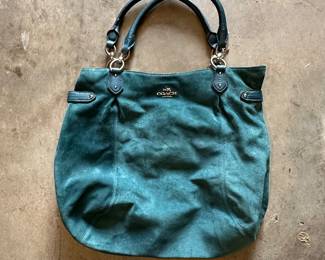 Estate Collection of Purses & Handbags - Vintage, Leather, Boho, and Chic Finds - Coach Blue Suede  Handbag