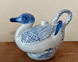Blue White Chinoiserie Duck Teapot
