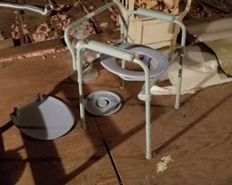 Contemporary commode; vintage wood potty seat