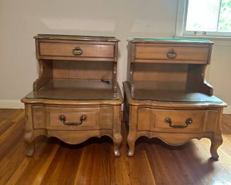 MCM French country side end tables. This is part of a bedroom suite in excellent condition.