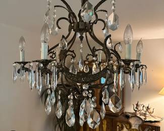 antique bronze and crystal chandelier 