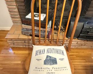 Wooden chair, Ryman Auditorium seat cushion 