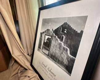 Framed print of Ansel Adams' photograph "Church, Taos Pueblo, New Mexico, 1941"