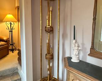 large mid-century oil rain lamp with an ornate pedestal