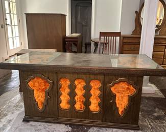 Vintage MCM desk with orange crushed velvet 
