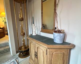 Beautiful wooden buffet, large mirror, vintage oil rain lamp