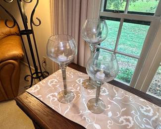 Vintage Extra Tall Hurricane Glass Top Stemmed Trio