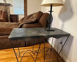Metal nesting side tables, table lamp with shade