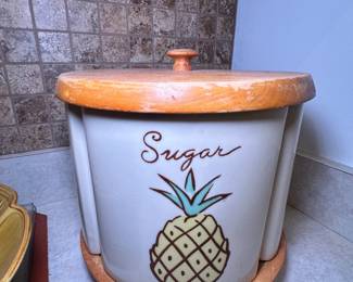 vintage Esmond Purinton ceramic canister with a wooden lid