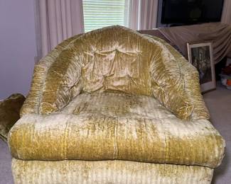 MCM Velvet Lounge Chair with a rounded back. This unique piece is likely from the 60s and is in great condition.
