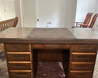 Vintage MCM desk with orange crushed velvet 