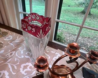 Vintage glass vase and candle holder