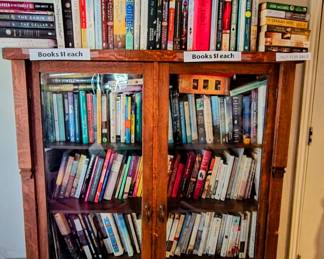 Lots of books, journals, fiction, non-fiction, self help