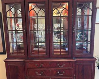 Large lighted China cabinet. 87”H x 72” W x 17”D