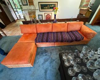 Large Sectional Sofa Couch with Custom Orange Upholstery