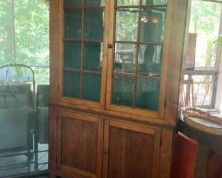 late 18th century antique wooden corner cabinet with original glass includes documentation 48 x 87