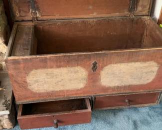 Antique Wooden Storage Chest with Drawers (50” x 22” x 29” tall)