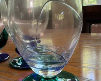 Hand Blown Art Glass Wine Glasses Set From Czech Republic 