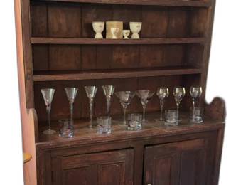 Early 19th Century Solid Pine Antique Hutch Cabinet  (49” x 19” x 74”)