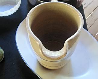 Antique Stoneware Pitcher with Blue Stripes