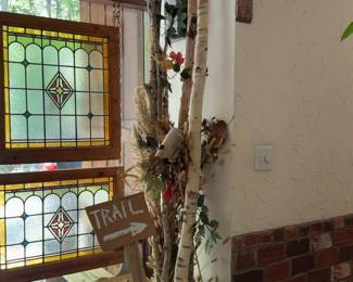 Original Art Piece with Trail Sign Made with Local Trees and Stones (9.5ft tall)