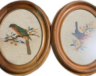 Pair of Vintage Bird Cross Stitch Framed Art