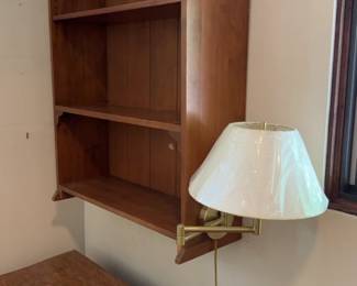 Handmade wooden shelf with side lamp attached (30” x 42”)