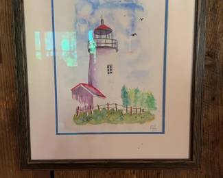 Original Signed Watercolor of a Lighthouse by Adele Miller with paperwork from 2011 (19” x 23”)