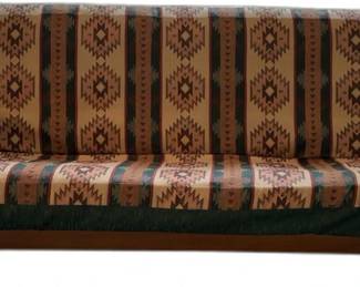 High Quality Futon Sofa with Southwestern Pattern - Solid Wood in Excellent Condition (91” x 58”)