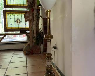 Vintage Brass & White Table Lamp (37”)
