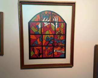 Original Needlepoint Mosaic / Stained Glass Art in Beautiful Frame (19” x 23”)