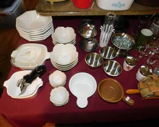CORNING WARE AND HOUSEHOLD ITEMS