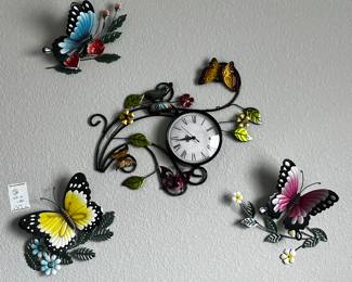  Colorful Metal Butterfly Wall Decor with Floral Clock and Vibrant Blue, Pink, and Yellow Butterflies