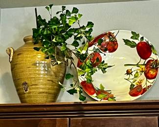  Vintage Ceramic Vase and Large Pasta Serving Bowl