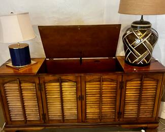  Vintage Mid-Century Wood Console Stereo with Louvered Doors