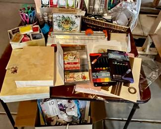 Crafting Supplies Set with Scissors, Ink Pads, Holiday Stickers, Paper Cutter, and Decorative Boxes
