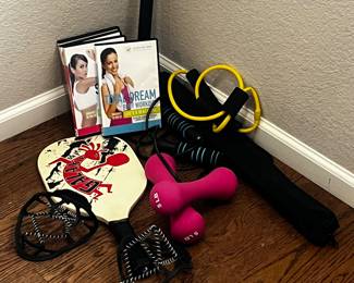  Pilates Pro Chair, Weights, Resistance Bands, and DVDs.
