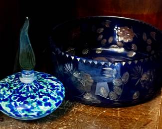 Vintage Art Glass and Cut Crystal Bowl