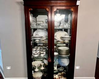 Antique Curio Cabinet with Inlay and Glass Display