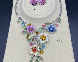 Vibrant Jewelry Floral Earrings with Matching Imperfect Necklace
