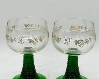 (2) Schmitt Söhne West German Green Stem Wine Glasses
