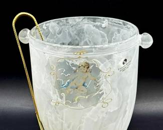 Creazioni Silvestri Frosted Crystal Ice Bucket with Cherub Motif & Sticker
