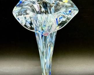 Art Glass Jack-in-the-Pulpit Vase with Pastel Swirl Design
