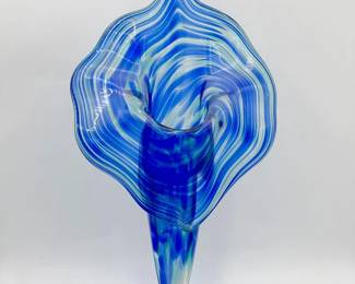 Blue Hand-Blown Jack in the Pulpit Art Glass Vase
