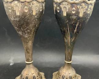 Pair of Silverplate Trumpet Vases in Art Nouveau Style with Scalloped Rims
