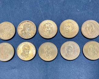 (10) Gold Tone American One Dollar Coins — Sacagawea & Presidential
