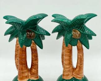 (2) Sarsaparilla Palm Tree Ceramic Candle Holders – 1985
