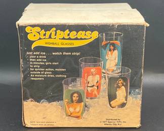 Set of (4) 1977 Striptease Highball Glasses in Original Box
