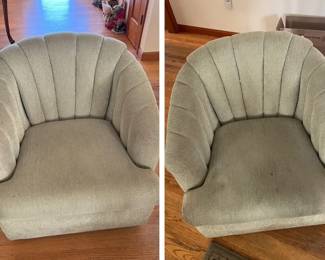 Pair of Matching Green Upholstered Swivel Chairs
